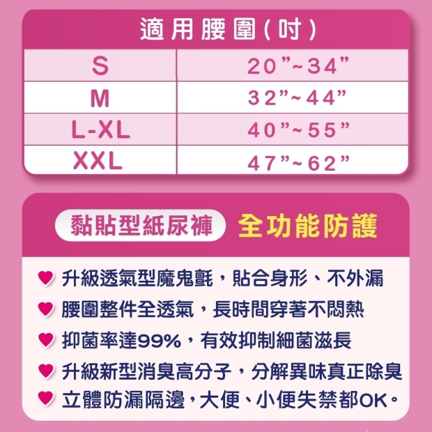 包大人全功能防護黏貼型紙尿褲尺寸